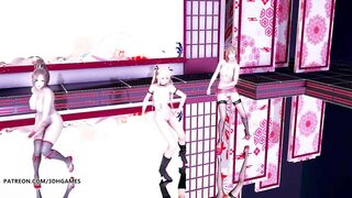 [MMD] Waiting for a Chance to Pounce 虎視眈々Hot Naked Dance Marie Rose Mai Shiranui Misaki DOA