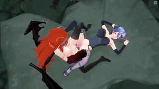 3D HENTAI YURI Two succubi share one vibrator