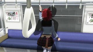 3D HENTAI Guy masturbates the pussy of the schoolgirl in the train