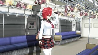 3D HENTAI Guy masturbates the pussy of the schoolgirl in the train