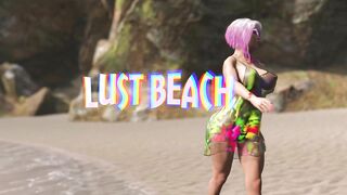 Big tits babe masturbating while futa babes fucking on the beach in a 3D Animation