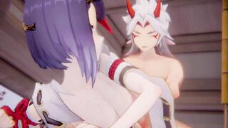 Kujou Sara x Arataki Itto Genshin Impact 3D HENTAI Shortver Part 4/6