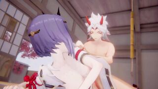 Kujou Sara x Arataki Itto Genshin Impact 3D HENTAI Shortver Part 4/6