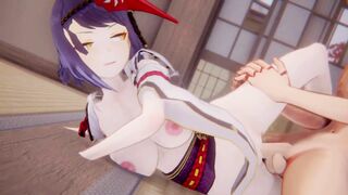 Kujou Sara x Arataki Itto Genshin Impact 3D HENTAI Shortver Part 4/6