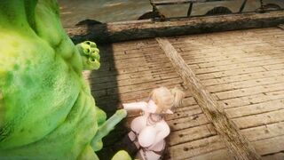 Big Breasts Elf  Oak Defeat by Ugly Cosplay Orc Seeding Sex 3D Hentai NSFW Part 2