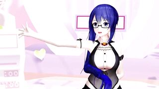 HENTAI UNDRESS NUDE GLASSES GIRL VIRTUAL YOUTUBER 神楽すず BLUE HAIR COLOR EDIT SMIXIX