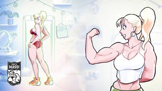 30 Days of Female Muscle Growth Animation DUBBED Giantess Muscles Massive Boobs giant bicep flex