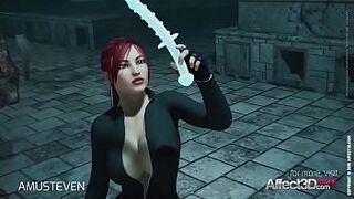 3d animation moster sex with a red hair big tits babe