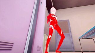 Zero Two in exoskeleton caresses her pussy, shakes and cums | womens locker room [3d hentai]