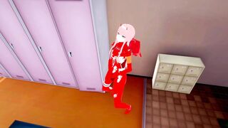 Zero Two in exoskeleton caresses her pussy, shakes and cums | womens locker room [3d hentai]