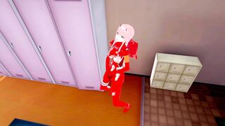 Zero Two in exoskeleton caresses her pussy, shakes and cums | womens locker room [3d hentai]