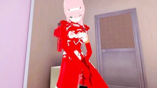 Zero Two in exoskeleton caresses her pussy, shakes and cums | womens locker room [3d hentai]