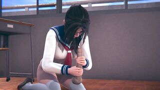 Schoolgirl with glasses jerking off teacher's cock