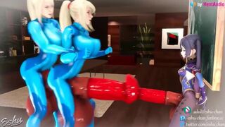 Futa Samus clones docking vs futanari Mona (Genshin Impact and Metroid 3d animation loop with sound)