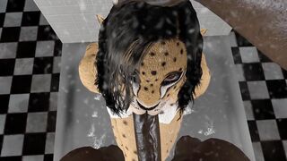 Cheetah Girl Blowjob in the shower Cum on Face Furry Cosplay