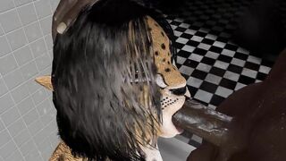 Cheetah Girl Blowjob in the shower Cum on Face Furry Cosplay