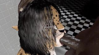 Cheetah Girl Blowjob in the shower Cum on Face Furry Cosplay