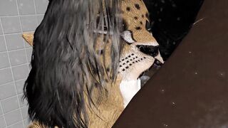 Cheetah Girl Blowjob in the shower Cum on Face Furry Cosplay