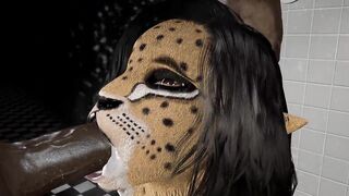 Cheetah Girl Blowjob in the shower Cum on Face Furry Cosplay