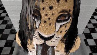 Cheetah Girl Blowjob in the shower Cum on Face Furry Cosplay