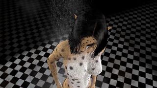 Cheetah Girl Blowjob in the shower Cum on Face Furry Cosplay