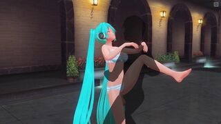 3D HENTAI Miku in a swimsuit fucked by the pool