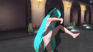 3D HENTAI Miku in a swimsuit fucked by the pool