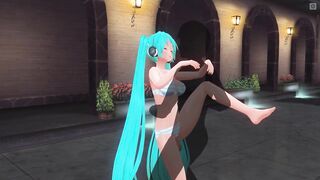 3D HENTAI Miku in a swimsuit fucked by the pool