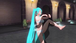 3D HENTAI Miku in a swimsuit fucked by the pool