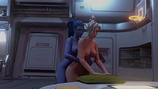 Overwatch Parody - Futa Widowmaker fucks Mercy on Dropship