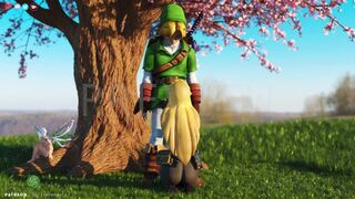 Zelda sucks Link under a tree in Hyrule