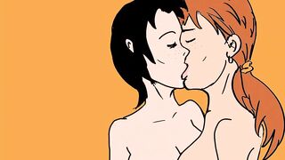 Lesbian kissing and sucking cartoon