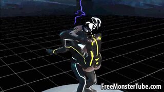 Sexy 3D cartoon Tron babe sucks cock and gets fucked