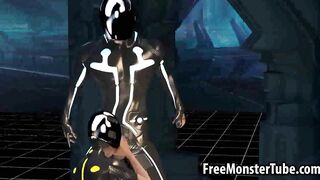 Sexy 3D cartoon Tron babe sucks cock and gets fucked