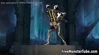 Sexy 3D cartoon Tron babe sucks cock and gets fucked