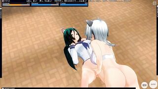 3D HENTAI Neko Schoolgirls Lesbians Cum at School