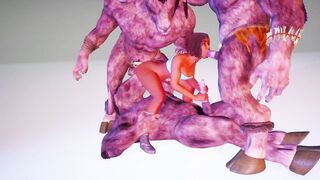 3 furry monsters with huge cocks and one tanned girl