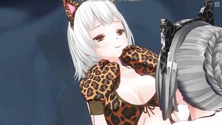 3D HENTAI YURI Neko girl stroking pussy with paws