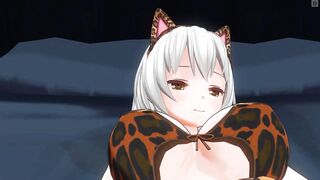 3D HENTAI YURI Neko girl stroking pussy with paws