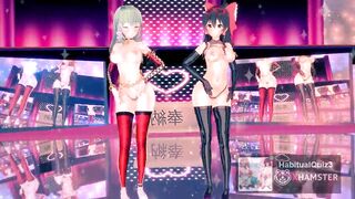 Touhou Project Series Hai Phut Hon In Latex Suit Reimu Hakurei And Sanae Kochiya sexy erotic babe 3d hentai mmd r18