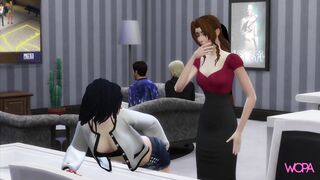 Tifa Lockhart and Aerith Gainsborough having sex while their boyfriends watch sports