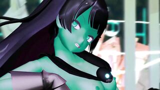 Kancolle Light Cruiser Demon Hentai Nude Dance Monster Girl MMD 3D Dark Green Body Color Edit Smixix