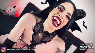 Senpai teaching SUCCUBUS - Rough Ahegao Cosplay Sex - Sloppy Blowjob, Feet, Nylon Footjob, Goth Girl