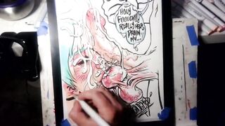 Drawing "The Nut Cruncher" Massive Ball Biting Cum Explosion All Over Her Face, Music by: CeehDeeh