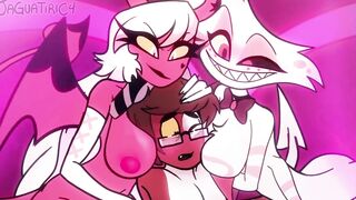 angel x oc x verosika FFM orgy bitch mommy hazbin hotel helluva boss femboy trap