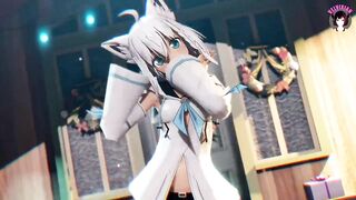 Cute White Cat Girl Dancing + Gradual Undressing