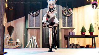 Cute White Cat Girl Dancing + Gradual Undressing