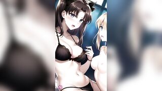 Rin & Saber tease you and stare at you until you come - Pmv Hentai