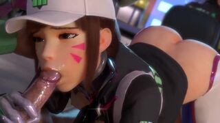 Overwatch porn D.Va cumming in a public place from a big dick Rule34 3D Animation