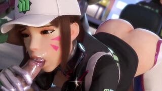 Overwatch porn D.Va cumming in a public place from a big dick Rule34 3D Animation